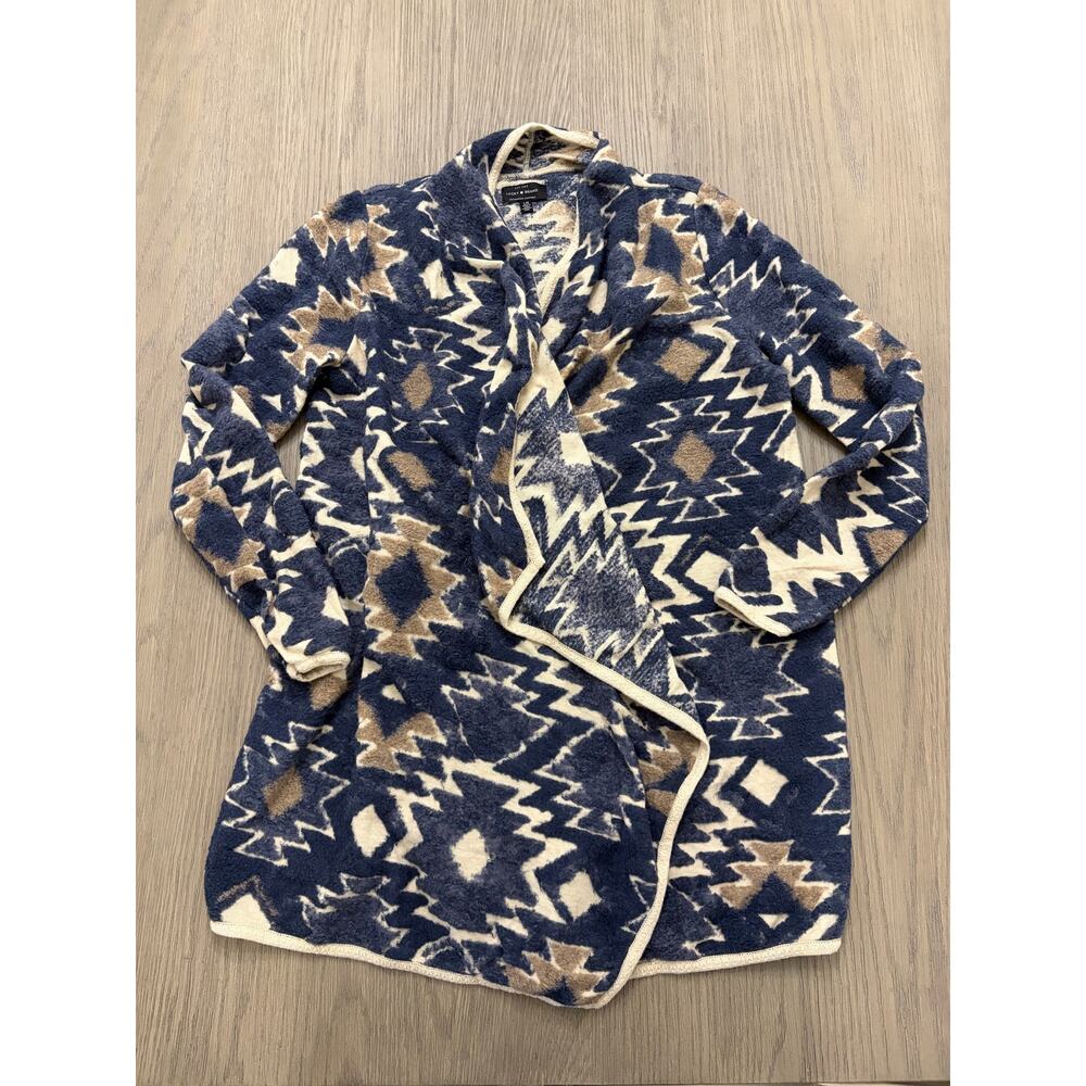 Lucky Brand Aztec Print Cardigan Sweater Women’s Large Open Front Cozy Knit